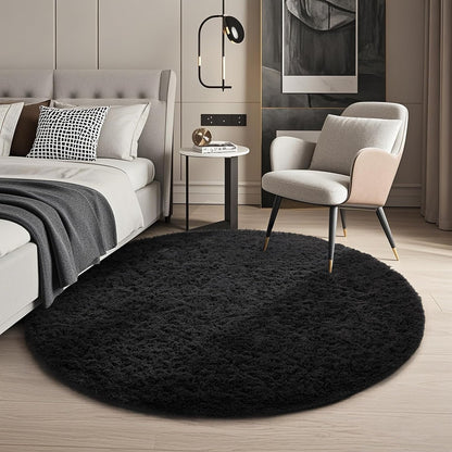 Ophanie Round Rugs 5Ft Ivory Circle Area Rug, Nursery Room Decor, Christmas Aesthetic Bedroom Home Circular Carpet 5 Foot, Fluffy Fuzzy Shag Plush Cream Living Room Rugs for Kids Boys Girls Teen Baby