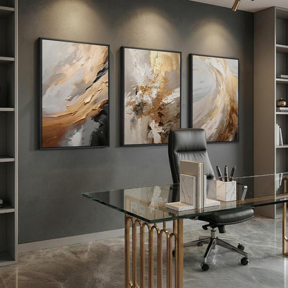 Large Framed Neutral Abstract Wall Art for Living Room, 3 Piece Modern Canvas Prints Paintings Artwork for Walls, Black and Beige Pictures for Living Room Hallway Stair Office Wall Decor 24x36 Inch
