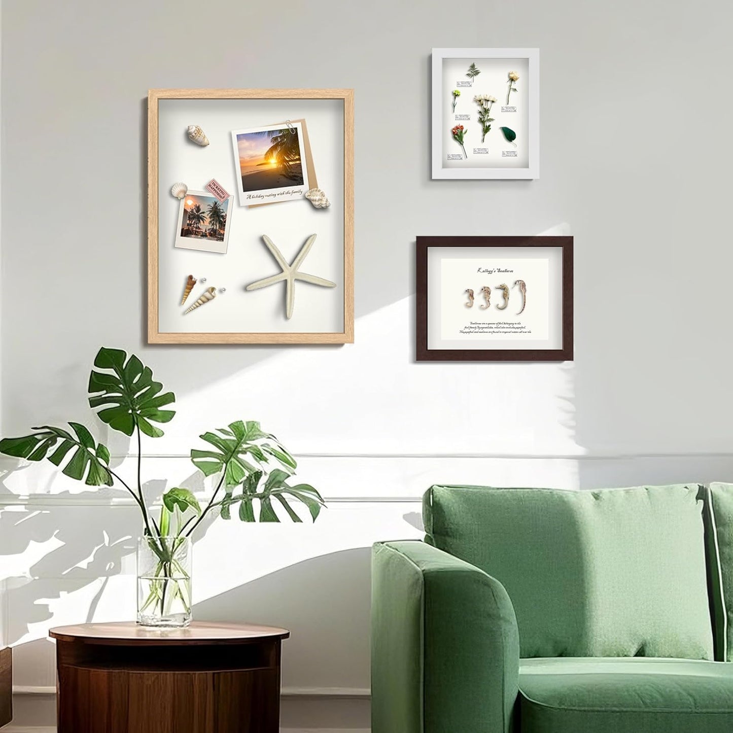 FrameWorks 11” x 14” Dark Oak Wooden Shadow Box Frame – Display Case with Soft Felt Back, Memory Box with Tempered Glass, Display Box with Elegant White Ball Push Pins, Wooden Flower Box