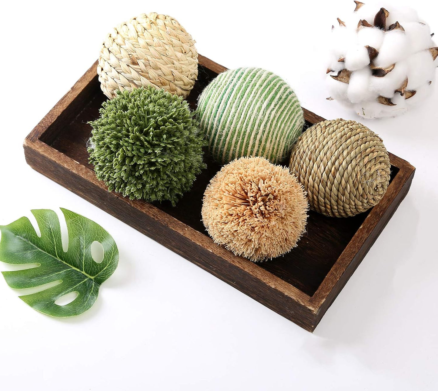 6pcs 3.5inch Woven Wicker Rattan Balls Decorative Ball Twig Orbs Green Orbs Vase Bowl Filler for Tabletop Decor (Beige White)