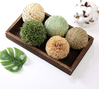 6pcs 3.5inch Woven Wicker Rattan Balls Decorative Ball Twig Orbs Green Orbs Vase Bowl Filler for Tabletop Decor (Beige White)