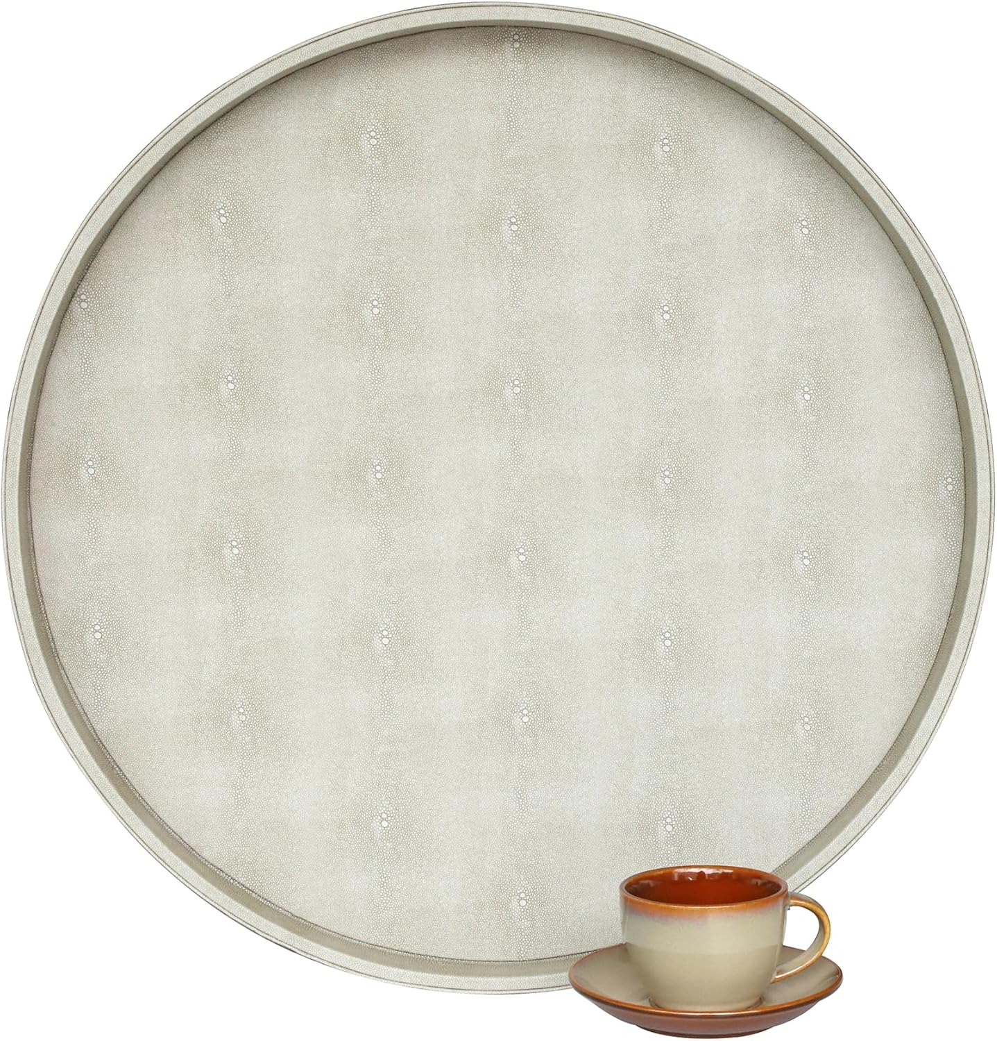 HofferRuffer Round Serving Tray 20'', Elegant Faux Leather Circle Ottoman Table Tray, Serve Tea Coffee Breakfast in Bedroom Living Room Kitchen (Brown)