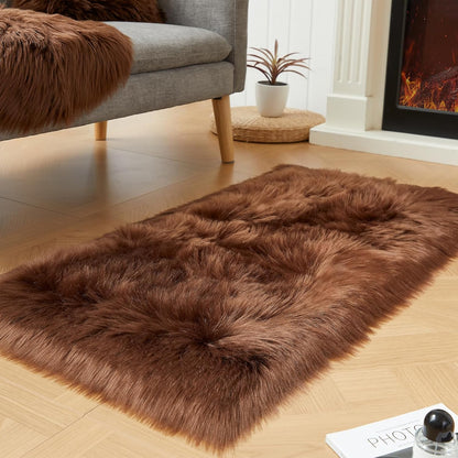 EasyJoy Ultra Soft Fluffy/Fuzzy Shaggy Area Rug Faux Fur Chair Cover Seat Pad for Bedroom Floor Sofa Living Room (2 x 6 ft Sheepskin, Beige)