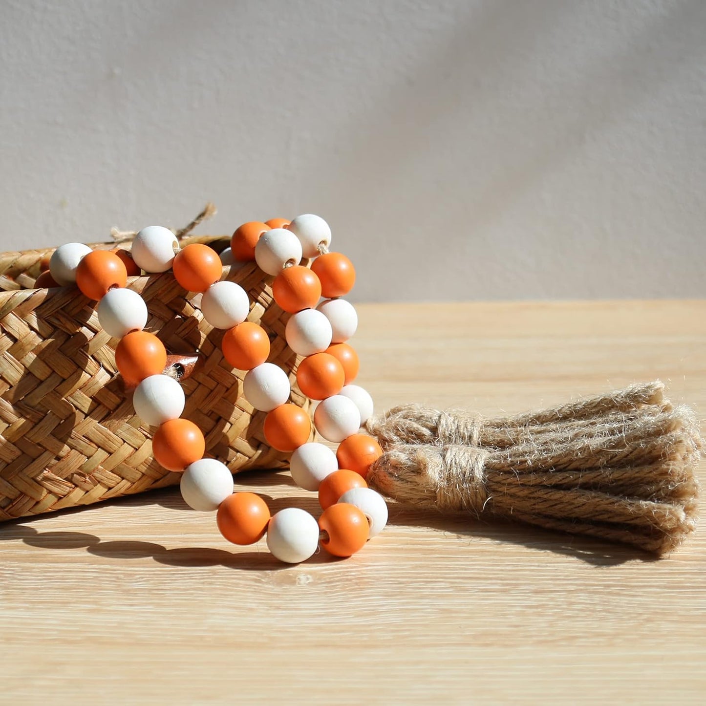 Meplait Wood Bead Garland, 39in Farmhouse Beads with Tassels for Tiered Tray Decor