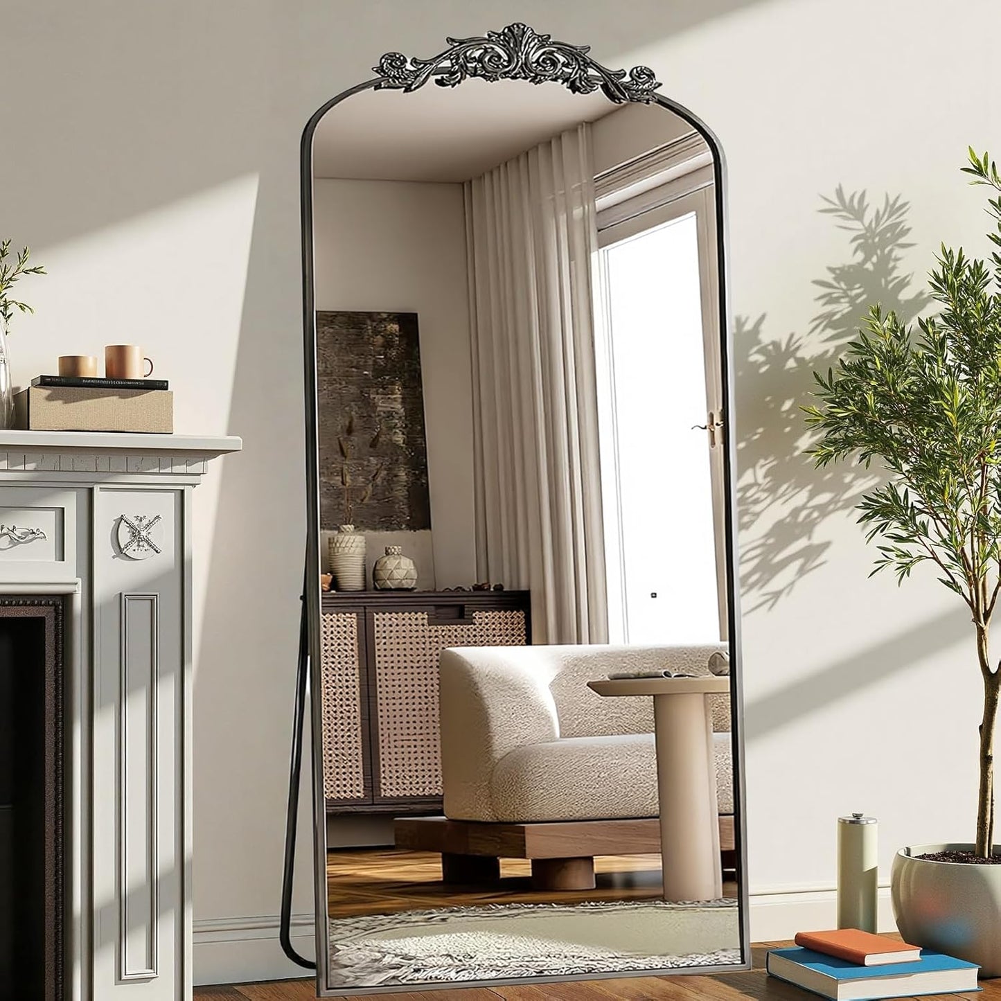 Dewfig Arched Full Length Mirror, 76"x34" Large Floor Mirror, Full Body Mirrors for Leaning or Hanging, Standing Mirrors for Bedroom, Living Room,Dressing Room, Aluminum Alloy Frame, Black