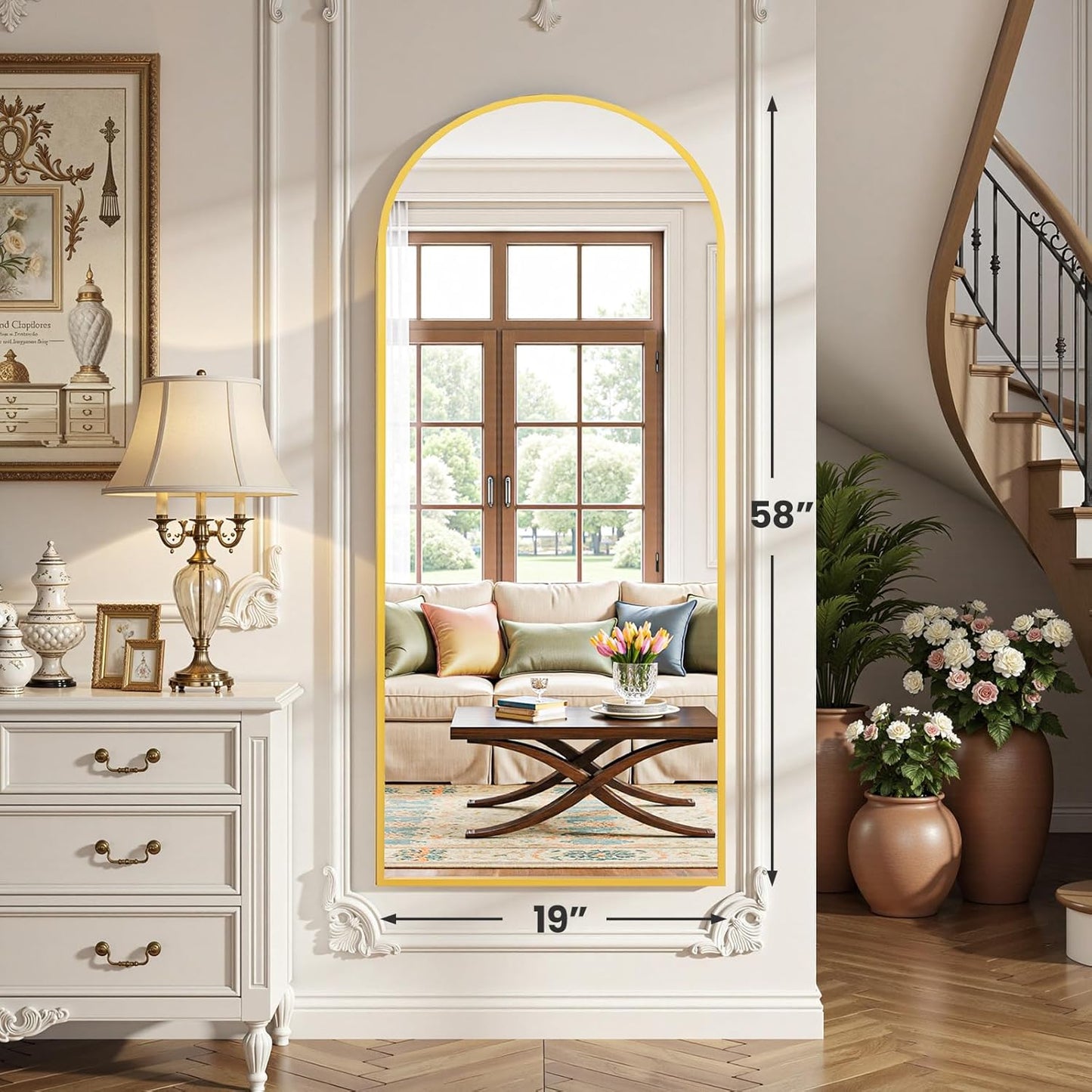 OLIXIS Black Arched Full Length Mirror 60"x16" for Bedroom, Full Body Mirror with Stand, Hanging or Leaning for Wall, Aluminum Alloy Thin Frame Floor Standing for Living Room