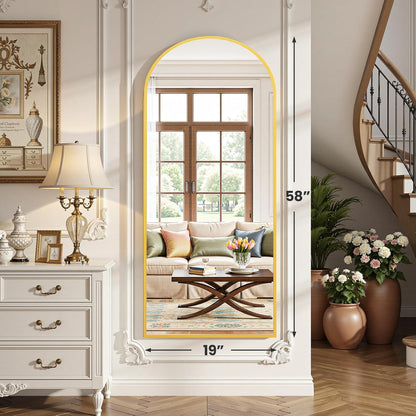 OLIXIS Black Arched Full Length Mirror 60"x16" for Bedroom, Full Body Mirror with Stand, Hanging or Leaning for Wall, Aluminum Alloy Thin Frame Floor Standing for Living Room