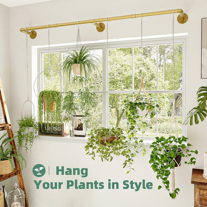 Galood Plant Hanger Indoor with 6 Hanging Chains Hanging Planters for Indoor Plants Hanging Plant Holder Window Plants Rod Black Metal Shelves(70.8 Inch Pot not Included