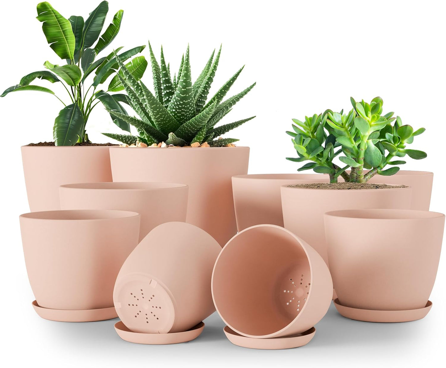 Utopia Home Plant Pots Indoor with Drainage Holes – Set of 5 White Plastic Flower Pots (7/6.6/6/5.3/4.8 Inch) – Modern Planters for Indoor Plants, Room & Office Décor, Great Stocking Stuffers