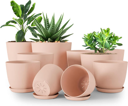Utopia Home Plant Pots Indoor with Drainage Holes – Set of 5 White Plastic Flower Pots (7/6.6/6/5.3/4.8 Inch) – Modern Planters for Indoor Plants, Room & Office Décor, Great Stocking Stuffers