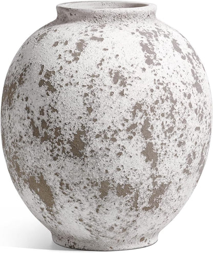 Large White Ceramic Vase - 9.8 Inch Rustic Farmhouse Flower Vase for Home Decor, Minimalist Tall Vases for Living Room, Table, Bathroom, Holiday & Weddings (Sandstone White)