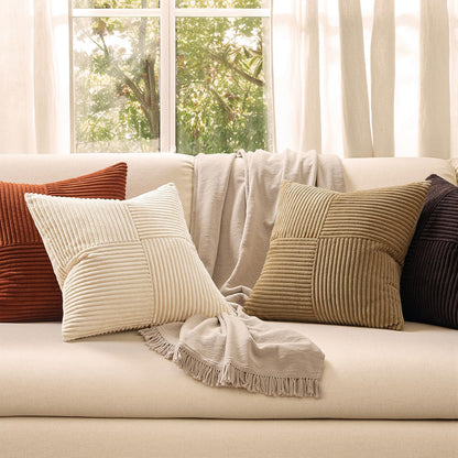 MIULEE Teal Orange Decorative Throw Pillow Covers 18x18 Inch Set of 4 Boho Corduroy Striped Cushion Cases Modern Farmhouse Patchwork Pillow Cases for Couch Sofa Bedroom Home Decor