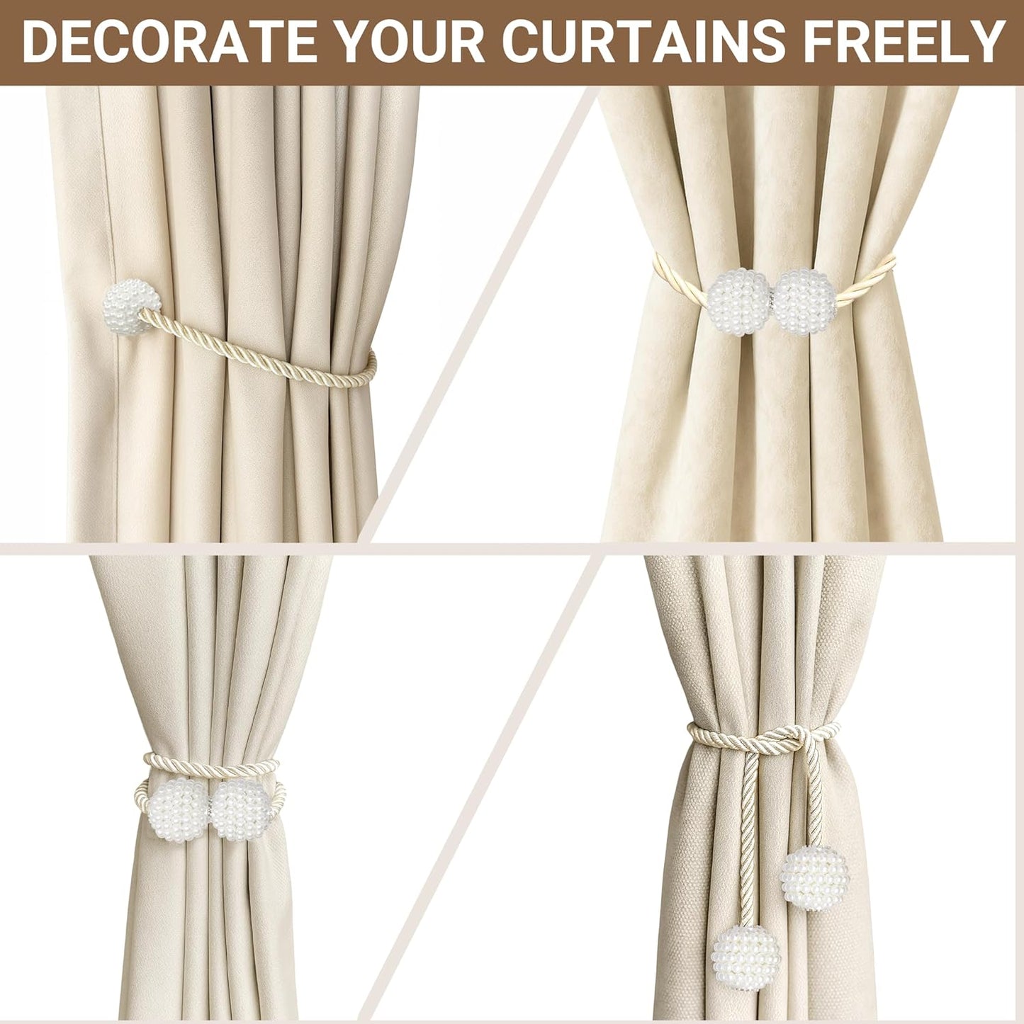 Hion Magnetic Curtain Tiebacks Black 2pcs, Curtain Tiebacks Buckles Holdbacks Holders Hooks Clip for Home Outdoor Bedroom Office Decorative Curtain