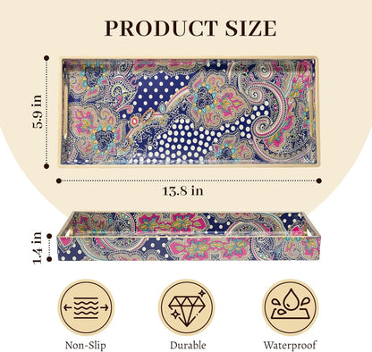 MAONAME White Decorative Tray, Plastic Serving Tray with Handles, Rectangular Moroccan Trays, Long Narrow Trays for Bathroom, Kitchen Counter, 13.8" X 6" X 1.57"