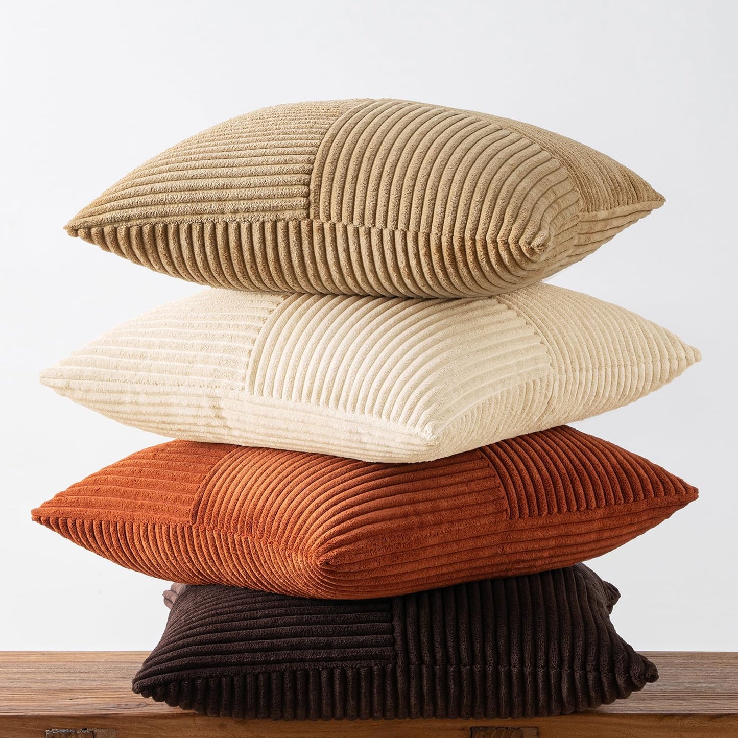 MIULEE Teal Orange Decorative Throw Pillow Covers 18x18 Inch Set of 4 Boho Corduroy Striped Cushion Cases Modern Farmhouse Patchwork Pillow Cases for Couch Sofa Bedroom Home Decor