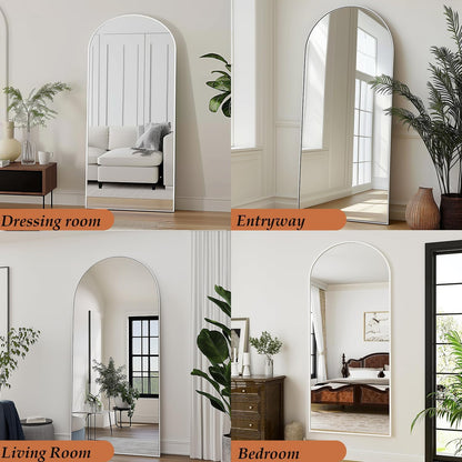 Dewfig Arched Full Length Mirror, 76"x34" Large Floor Mirror, Full Body Mirrors for Leaning or Hanging, Standing Mirrors for Bedroom, Living Room,Dressing Room, Aluminum Alloy Frame, Black