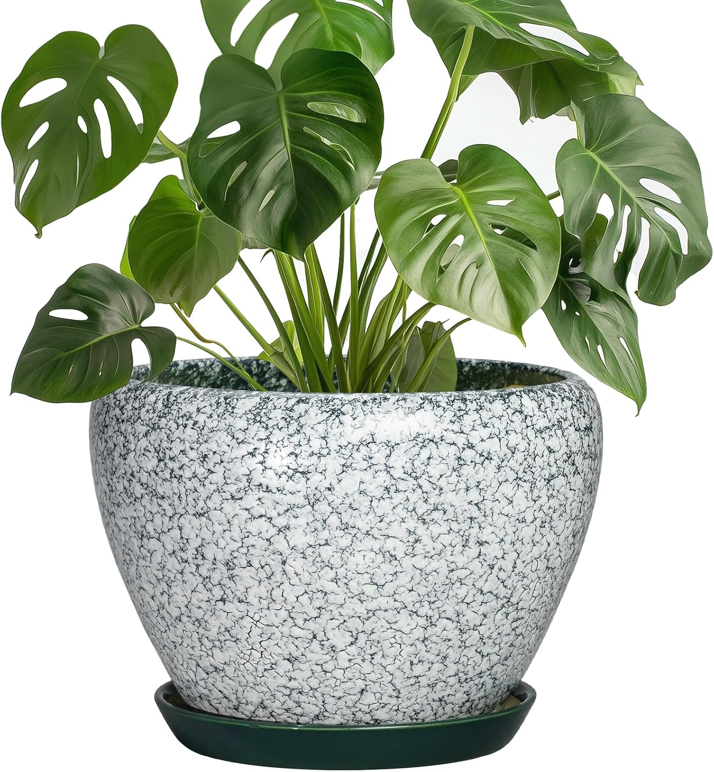 6 Inch Plant Pot - Ceramic Pots for Plants with Drainage Hole and Saucer, Round Succulent Planter Indoor Outdoor, Modern Flower Pot for Snake Plants, Home Decor, Gifts for Plant Lover, Blue