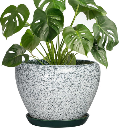 6 Inch Plant Pot - Ceramic Pots for Plants with Drainage Hole and Saucer, Round Succulent Planter Indoor Outdoor, Modern Flower Pot for Snake Plants, Home Decor, Gifts for Plant Lover, Blue
