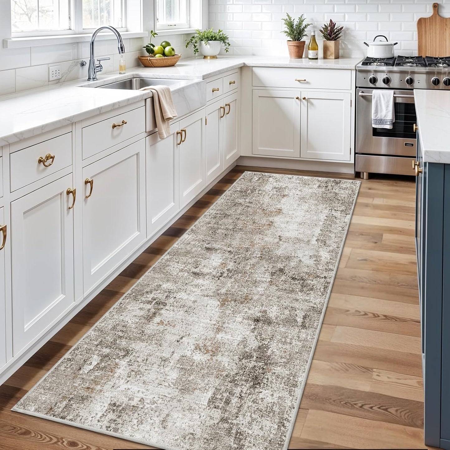 2x3 Washable Non-Slip Area Rug - Soft Low Pile Throw Rug for Kitchen Entryway Bedroom - Modern Indoor Door Mat with Rubber Backing (Beige Grey) - Colors A