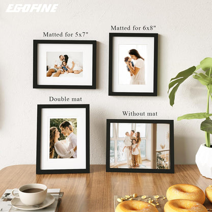 Egofine 12x16 Picture Frame Black, Covered by Plexiglass Made of Solid Wood, Display Pictures 9x12 and 11x14 with Mat or 12x16 Without Mat, for Wall Mounting Photo Frame - Colors B