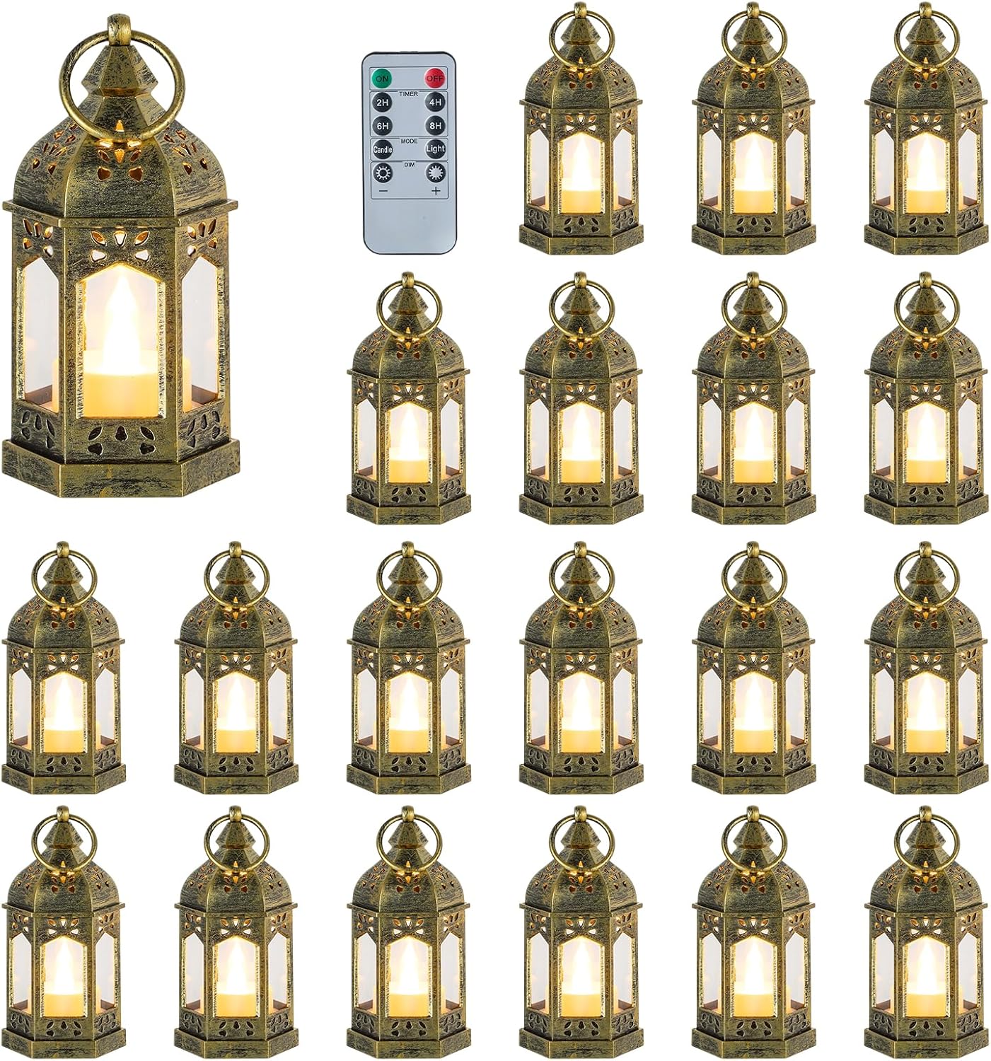 Hewory Mini Lanterns with Remote Control: Set of 10 Gold Decorative Lanterns for Centerpeces - Holiday Party Decoration for Wedding, Ramadan, Diwali, Halloween, Christmas