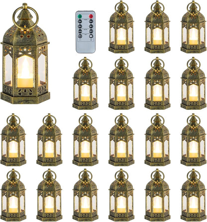 Hewory Mini Lanterns with Remote Control: Set of 10 Gold Decorative Lanterns for Centerpeces - Holiday Party Decoration for Wedding, Ramadan, Diwali, Halloween, Christmas