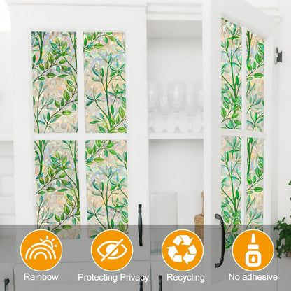 Countewol Window Privacy Film Stain Glass Window Film Rainbow Window Film Window clings Non-Adhesive Reusable Decorative for Room (Leaf Rainbow, 17.5 x 78.7 in)
