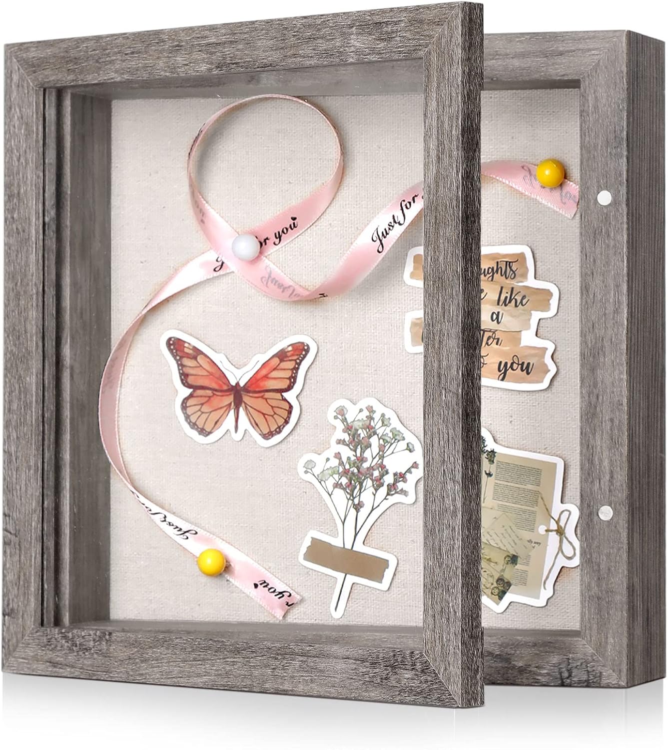 Califortree 8x10 Shadow Box Frame with Linen Back - Sturdy Rustic Memory Display Case of Flower, Pictures, Medals and More, White