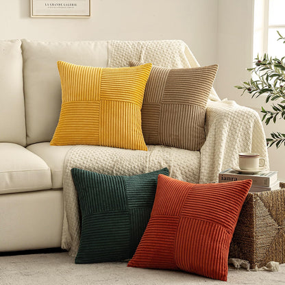 MIULEE Teal Orange Decorative Throw Pillow Covers 18x18 Inch Set of 4 Boho Corduroy Striped Cushion Cases Modern Farmhouse Patchwork Pillow Cases for Couch Sofa Bedroom Home Decor