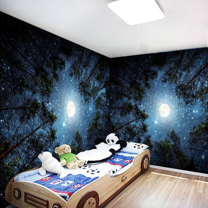 Apdidl Forest Galaxy Starry Tapestry for Bedroom Ceiling, Blue Space Night Starry Sky Moon Stars Tapestry Aesthetic, Tree Forest Milky Way Backdrop Wall Hanging for Dorm Living Room Decor (51" X 60")