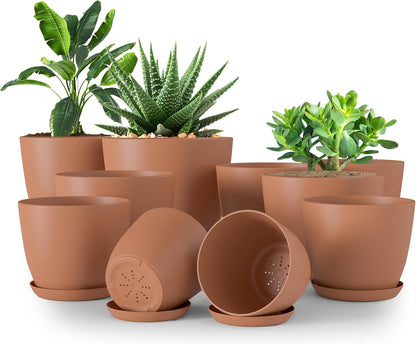 Utopia Home Plant Pots Indoor with Drainage Holes – Set of 5 White Plastic Flower Pots (7/6.6/6/5.3/4.8 Inch) – Modern Planters for Indoor Plants, Room & Office Décor, Great Stocking Stuffers