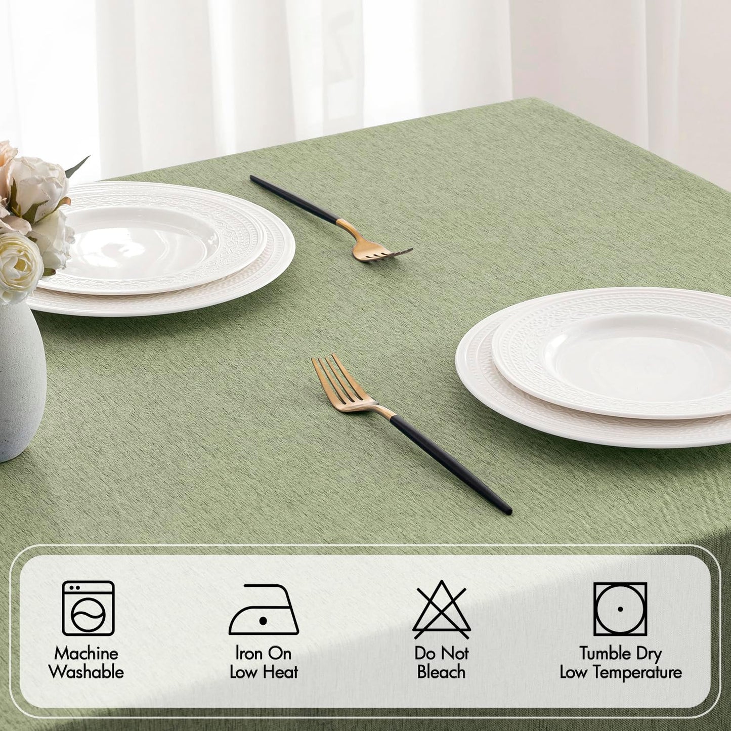 MIULEE Beige Rectangle Linen Polyester Tablecloth with Decorative Cutouts Spring Waterproof Stain Resistant & Shrink-Proof Table Cloth 52x70 inch Farmhouse Style for Dining Wedding and Outdoor