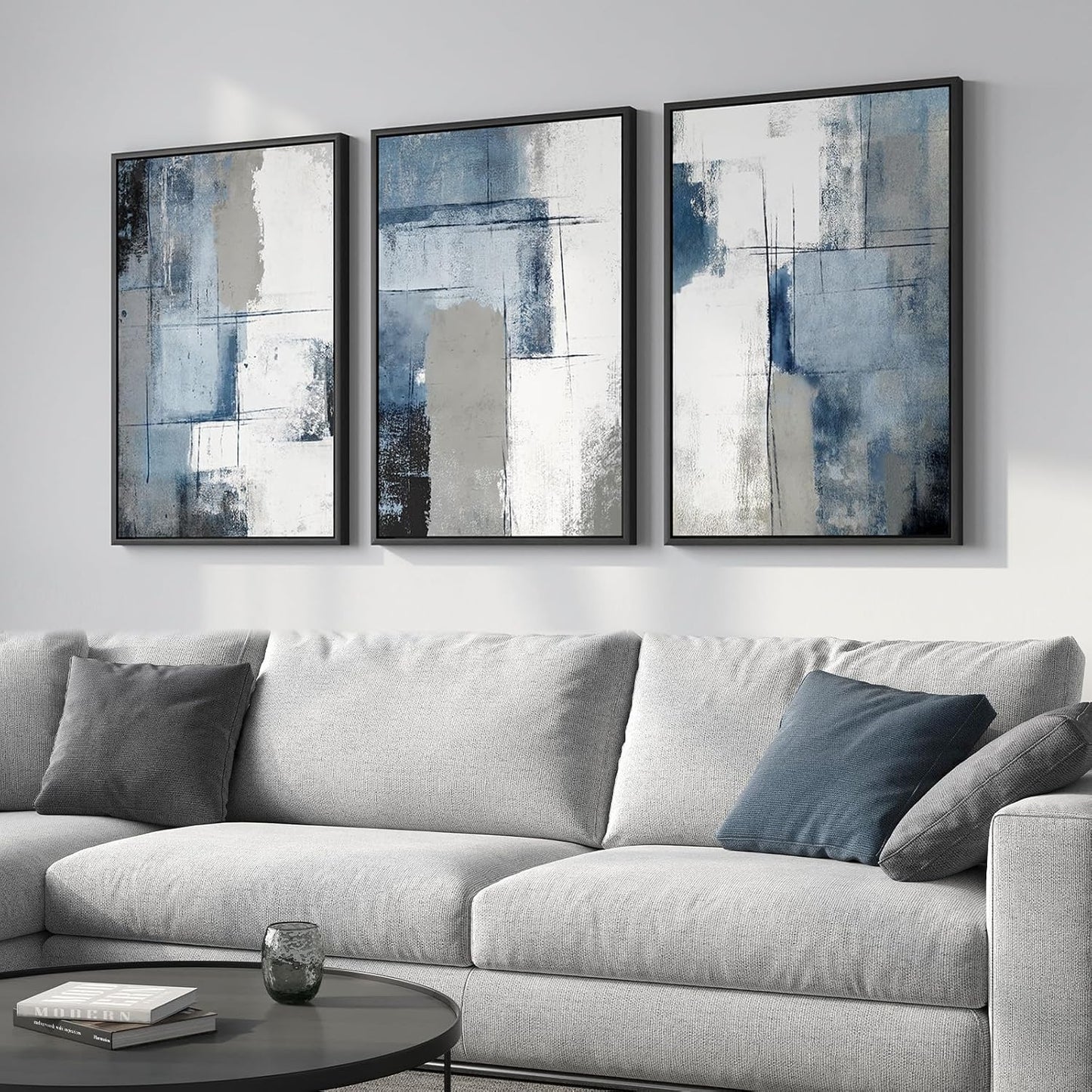Large Framed Abstract Nature Landscape Wall Art for Living Room, Set of 3 Modern Canvas Prints Paintings Artwork for Walls, Green Lake Pictures for Hallway, Dining Room, Office Wall Decor 24x36 Inch