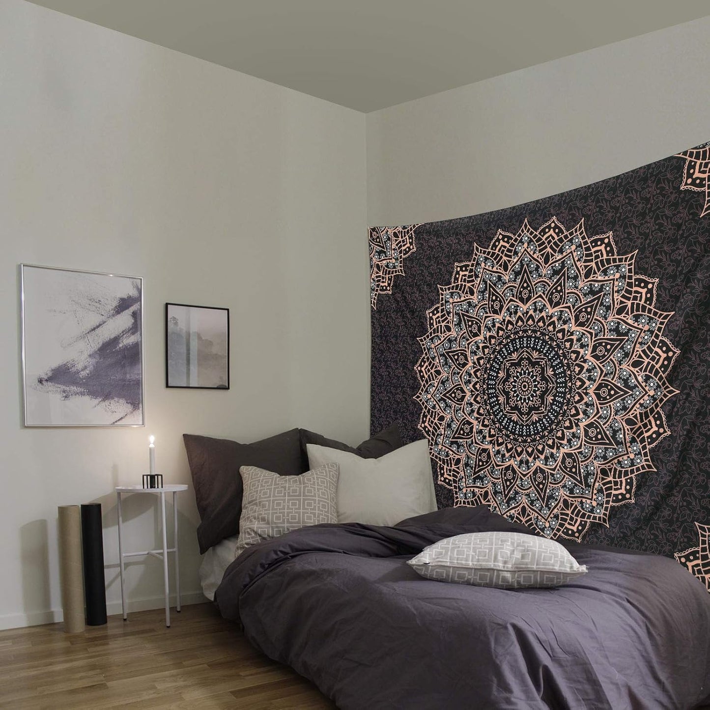 Black Mandala Tapestry Wall Hanging Psychedelic Wall Tapestry Aesthetic Indian Hippie Decor Bohemian Art Boho Home Decoration for Bedroom,Living Room,Dorm