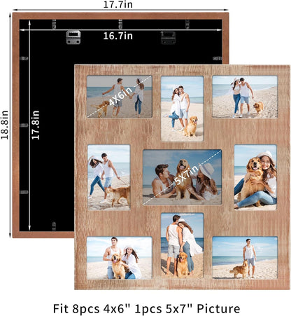 YESKAY 4x6 Picture Frame Collage for Wall Decor, Multiple Photo Collage Frames with Tempered Glass, 7-Opening for 4 x 6 Picture Frames, Rustic Brown, 1 Pack