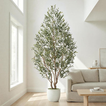 8ft Faux Olive Tree - Large Artificial Olive Tree with Realistic 1750 Leaves and 145 Olives - Lush and Elegant Fake Olive Tree with for Indoor Outdoor Office Living Room Decor