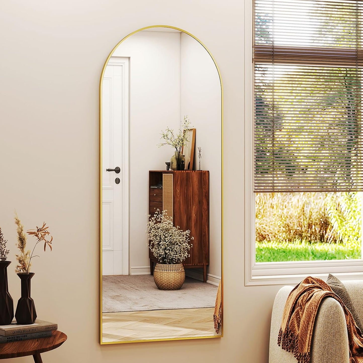 XRAMFY 56"x21" Arched Full Length Mirror Floor Mirrors with Aluminum Alloy Frame Free-Standing Wall Mounted Floor Mirrors or Large Dressing Mirror, Black Mirror Full Length