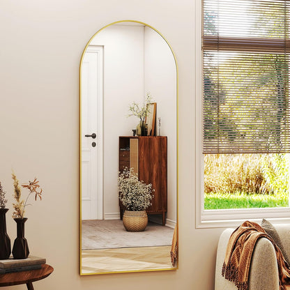 XRAMFY 56"x21" Arched Full Length Mirror Floor Mirrors with Aluminum Alloy Frame Free-Standing Wall Mounted Floor Mirrors or Large Dressing Mirror, Black Mirror Full Length