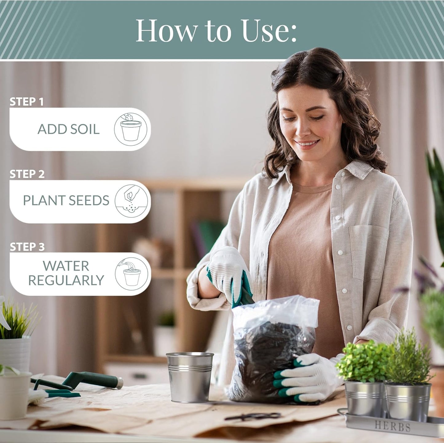 Barnyard Designs Indoor Herb Garden Planter Set with Tray, Metal Windowsill Plant Pots with Drainage for Outdoor or Indoor Plants, Set/3 (White)
