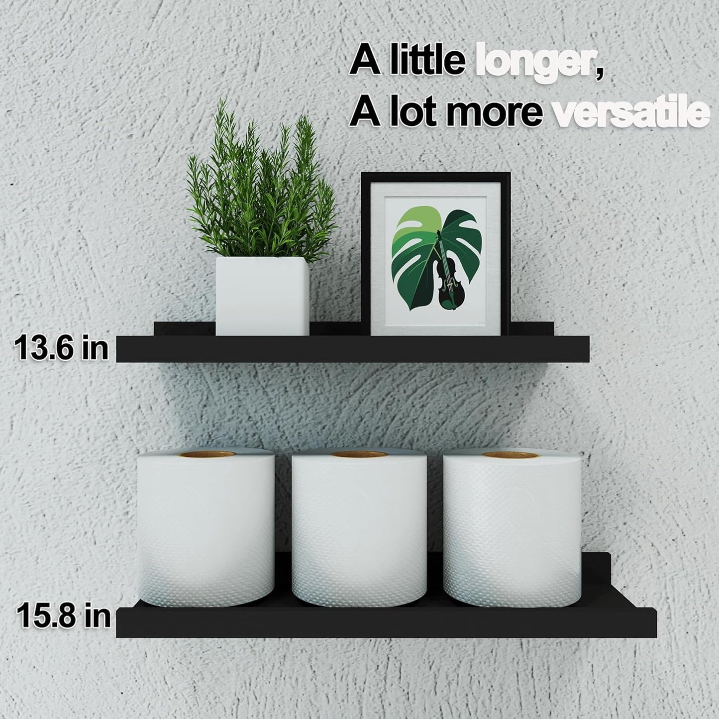 White Floating Shelves for Wall Decor, Wall Mounted Wood Storage Shelf for Bedroom, Living Room, Bathroom, Kitchen, Nursery, Display Picture Ledge Shelf with Lip Set of 2-14 Inches, White