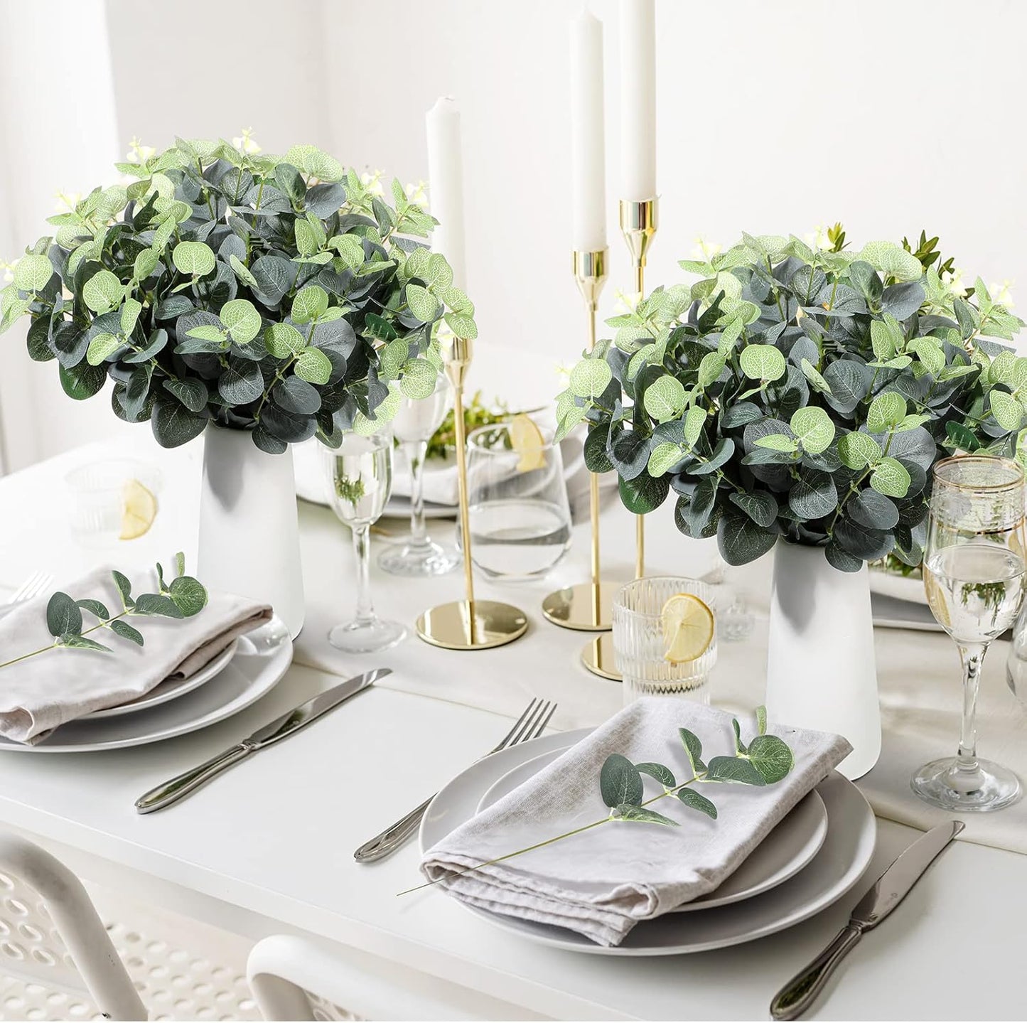 Tigeen 200 Pcs Artificial Eucalyptus Stems Tall 11.8 Inch Tall Faux Eucalyptus Branches Fake Greenery Plants Stems for Vase Home Party Wedding Decorations
