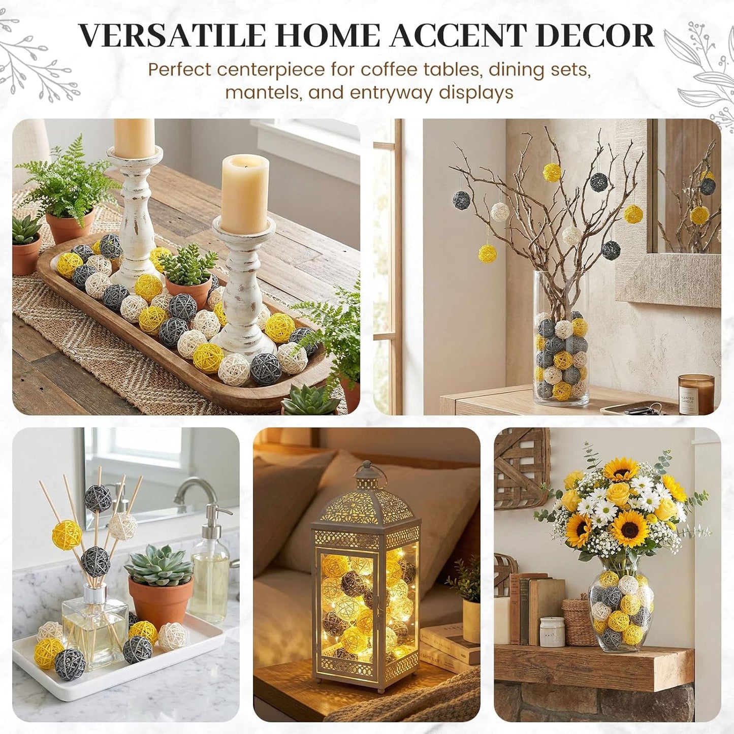 DomeStar 24PCS Brown Decorative Balls for Bowl Centerpiece, 2 Inch Rattan Balls Bowl Fillers Decor - Wicker Twig Orbs Spheres, Wedding Home Vase Table Decor