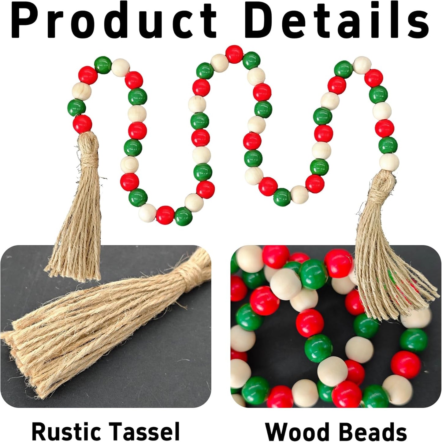 pson 39.4 Inch Wood Bead Garland with Tassels, Farmhouse Beads for Wall Hanging, Boho Rustic Prayer Beads, and Home Décor(Black and White)