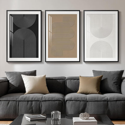 Large Framed Black and White Abstract Wall Art for Living Room, 3 Piece Big Modern Canvas Prints Paintings Artwork for Walls, Minimalist Abstract Art Pictures for Hallway, Office Wall Decor 24x36 In