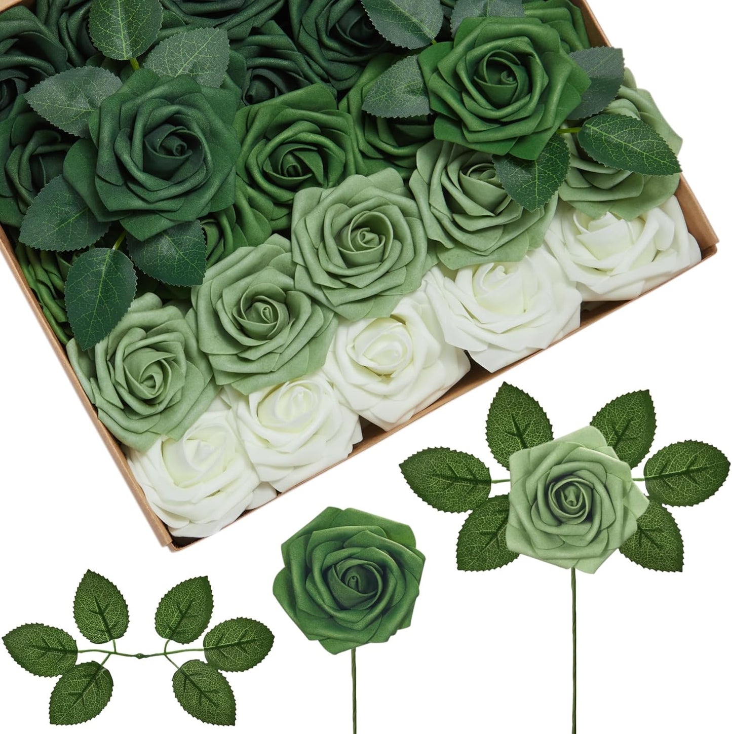 InnoGear Artificial Flowers, 50 Pcs Dark Red Foam Fake Roses Bulk with Stems for Mother's Gift Decoration Celebration DIY Wedding Bouquets Centerpieces Bridal Shower Party Christmas Tree