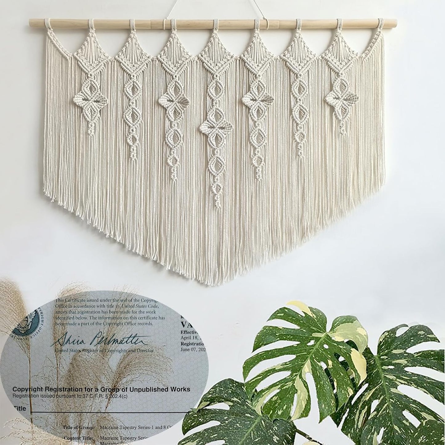 Achart Macrame Wall Hanging Large- Boho Wall Decor- large wall art- Wall Decor Living Room- Macrame Tapestry Boho Decor for Bedroom (Wooden Bead)