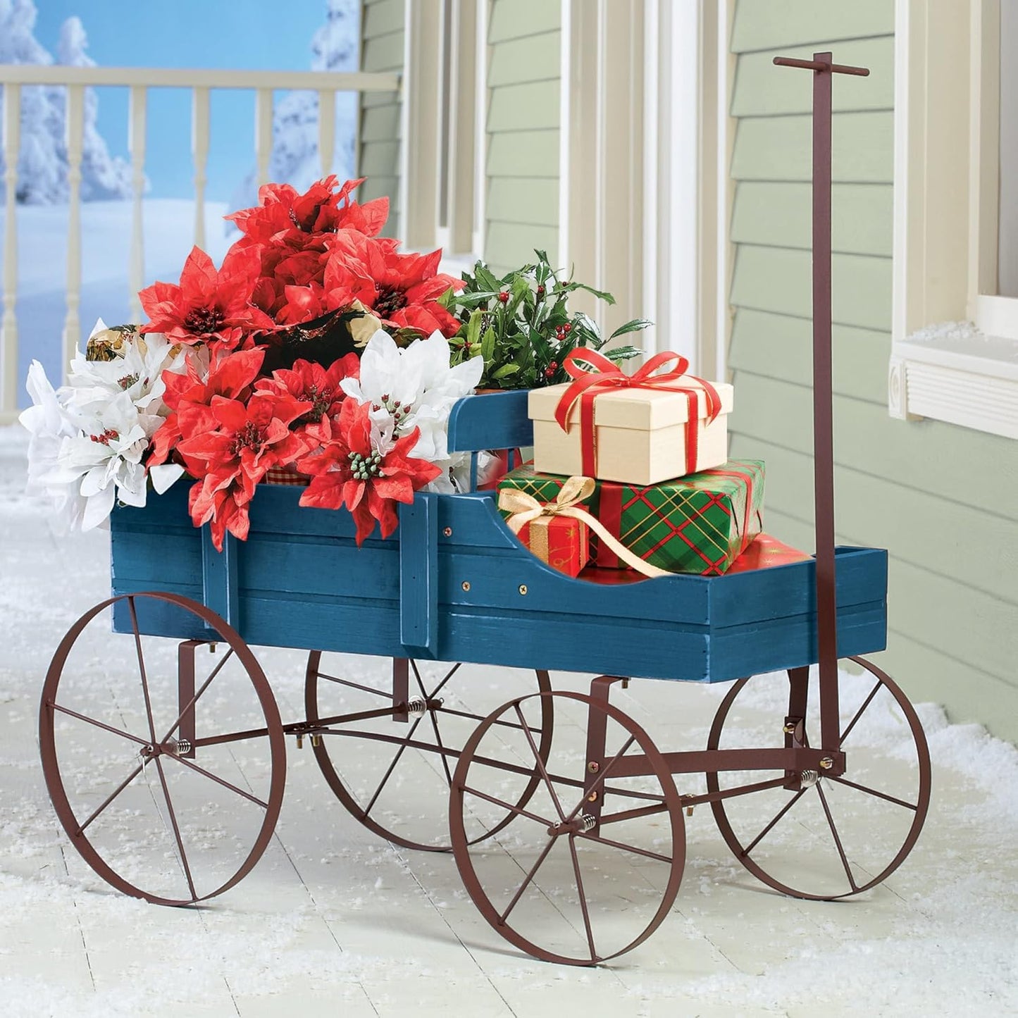 Collections Etc Amish Wagon Decorative Indoor/Outdoor Garden Backyard Planter, Red