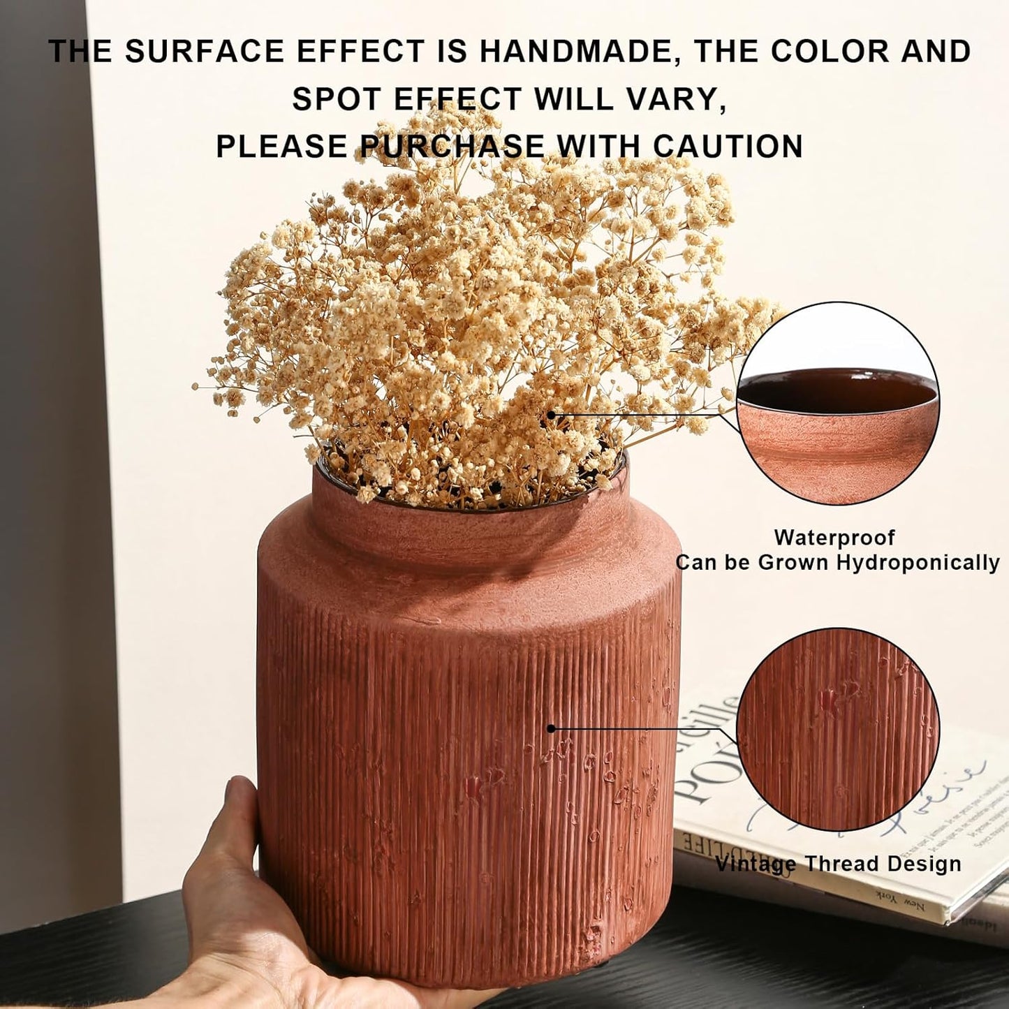 Rustic Vases for Home Decor. Ceramic Vase for Dining Table Decor. Terracotta Decorative Vase 6.1IN. ZSHLXM