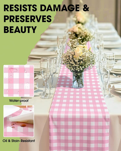 Pureegg Gold Plastic Table Runners - 10 Pack, 14'' x 108'', Water Resistant & Disposable Centerpiece Decorations for Table Cloth, Wedding, Birthday, Holiday, Baby Shower, Party, Home Decor