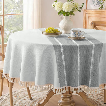 Softalker Outdoor Tablecloth Rectangle, Waterproof Linen Cotton Farmhouse Table Cloths with Tassel, Heavy Weight Wrinkle Free Boho Table Cover for Picnic Camping Dining - 55 x 70 Inch, Coffee Lines